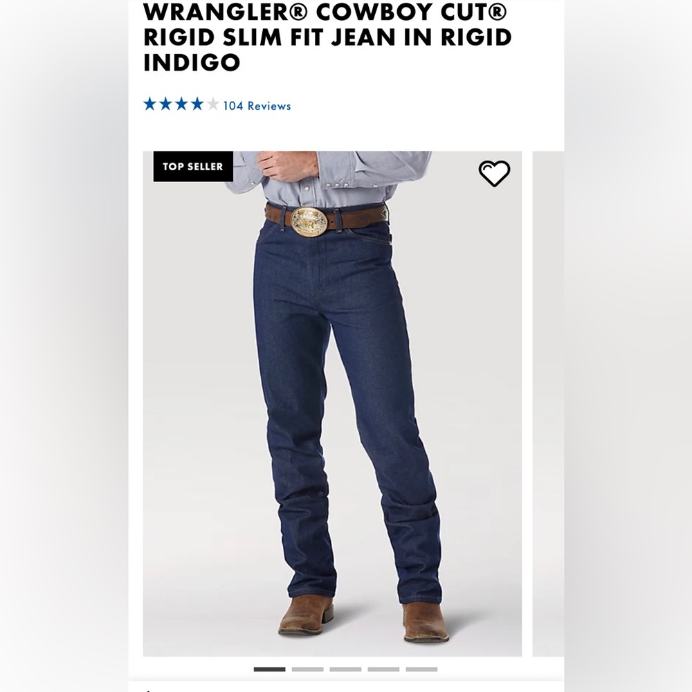Slim Fit Wrangler Cowboy Cut Jean in Rigid Indigo 936DEN 36x36 Like New. - Picture 9 of 9